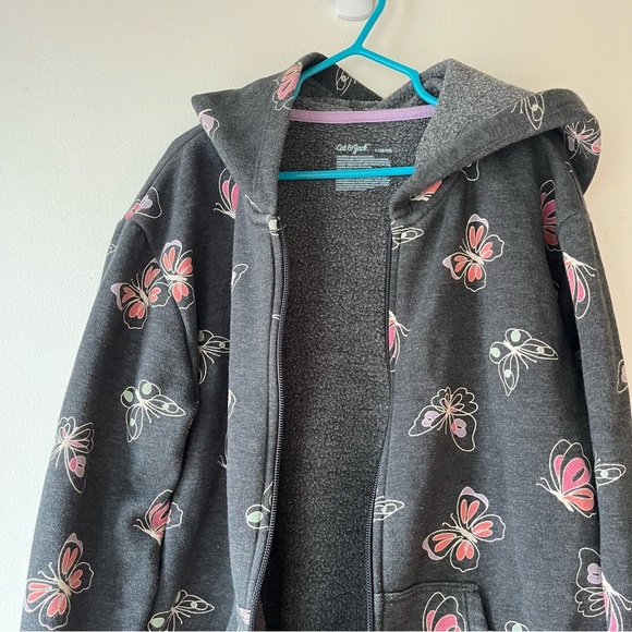Cat & Jack Girls Butterfly Zip Up Hoodie Jacket Gray Fleece Lined Size 10/12 - Picture 6 of 9